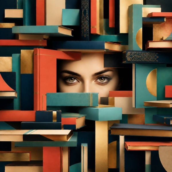 Verborgen Verhalen – vrouw schilderij met boeken