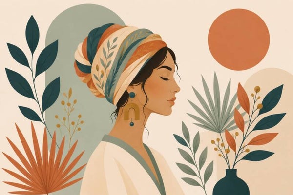 Boho Harmonie – minimalistisch vrouw schilderij in aardetinten