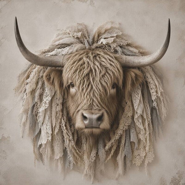 Bohemian Hooglander – landelijk Schotse hooglander schilderij met kant