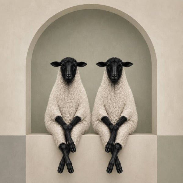 Boognoten – schapen schilderij in Japandi stijl