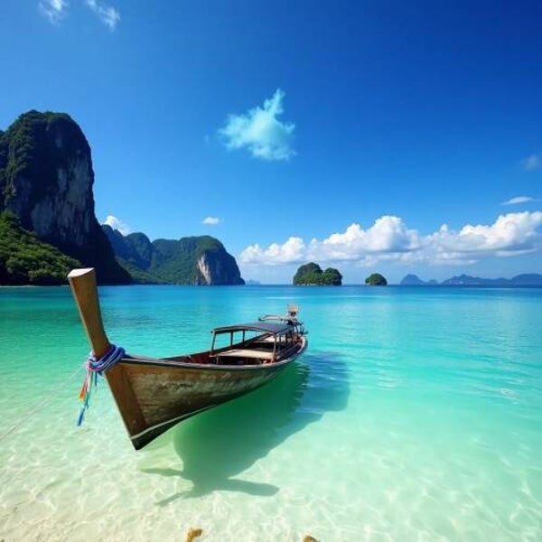 Tropische Verkenning – Traditionele Boot in Kristalhelder Water