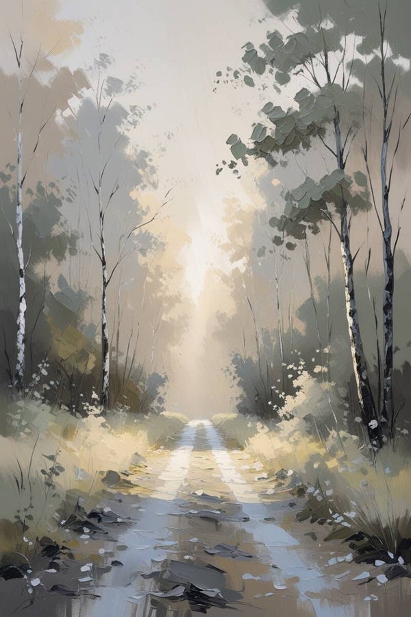 Verlicht pad – schilderij met bosweg en lichtinval