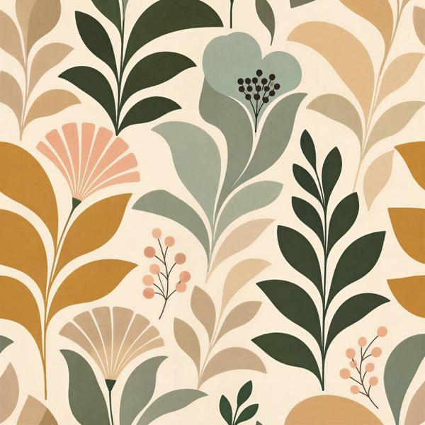 Nostalgic Botanical Pattern – vintage abstract schilderij met organische bloemen en bladeren