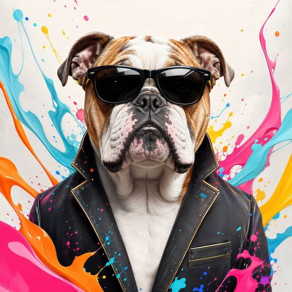 Cool in Kleur – Engelse bulldog schilderij met zonnebril
