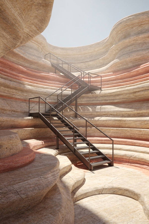 Stappen in Stilte – canyon schilderij met trap en moderne lijnen