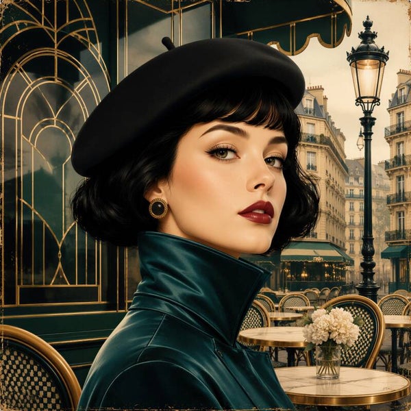 Paris Café Dame – chic retro schilderij met Franse sfeer