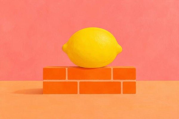 Citroen op Oranje – abstract keuken schilderij in roze geel en oranje