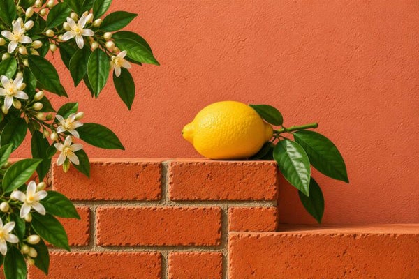 Citrus in Terracotta – citroen schilderij met oranjebloesem