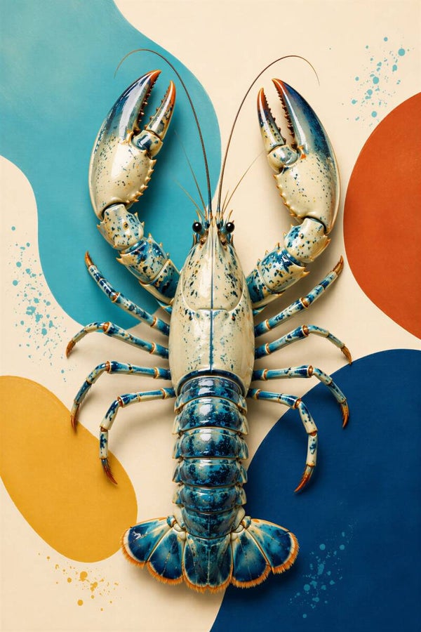 Coastal Lobster – kleurrijke kreeft wanddecoratie in blauw en turquoise