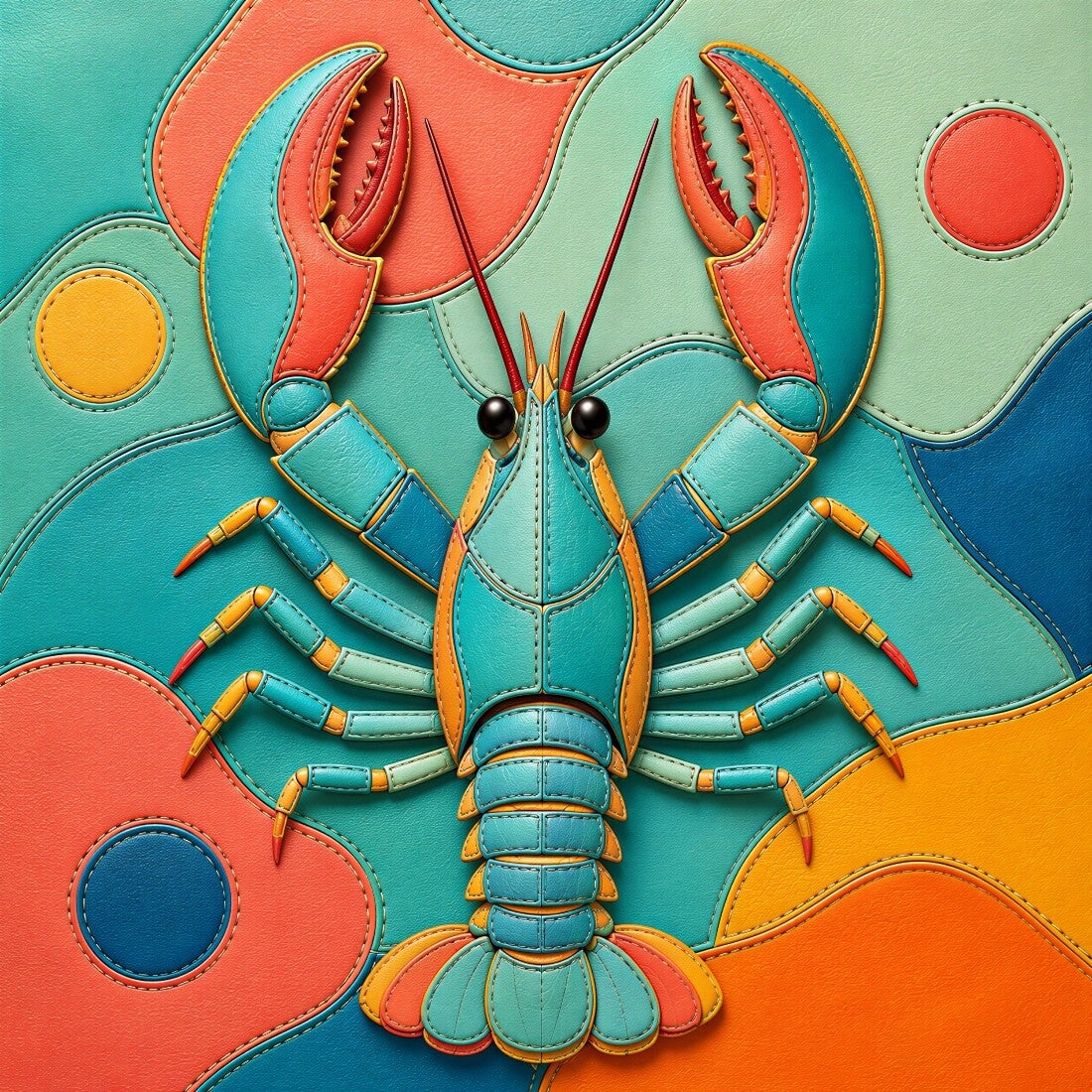 Color Catch – kleurrijk kreeft schilderij turquoise koraal en oranje