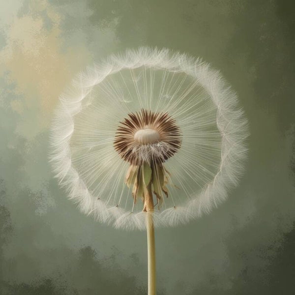 Core Structure – schilderij paardenbloem abstract in groentinten