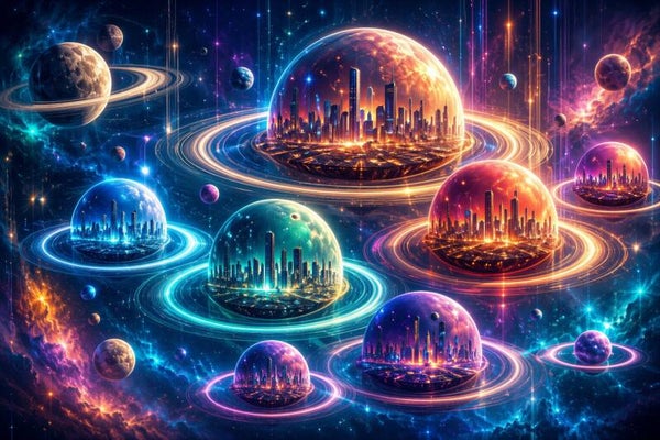 Cosmic Metropolis – futuristische steden in het heelal schilderij