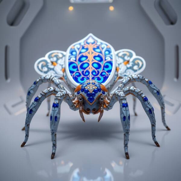 Delft Cyber Crawler – Blauw-Oranje Futuristisch Schilderij