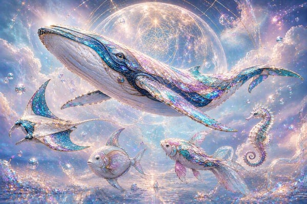 Ocean of Tomorrow – Cyber Walvis met Mantarog Vissen en Zeepaardje Schilderij