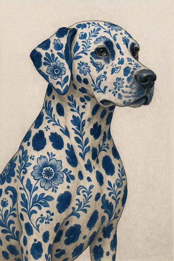 Dalmatier kunstwerk – Delfts blauw schilderstijl