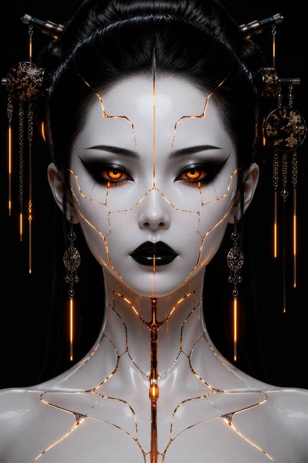 Dark Luxury – Porcelain Android – futuristische vrouw schilderij