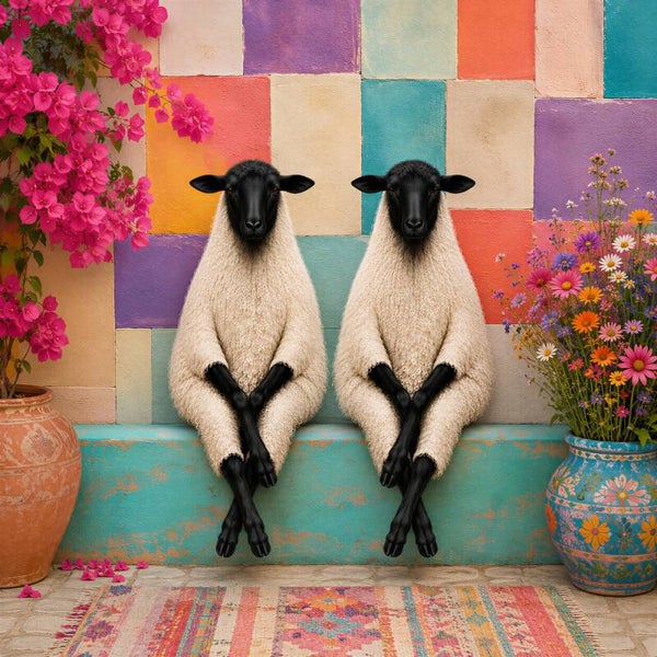 De Schapenroddel – modern landelijk schilderij met twee schapen