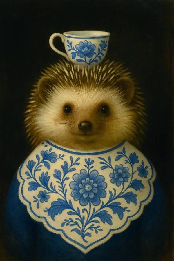 Delfts Blauw Egel – schilderij met bloemmotief en kopje