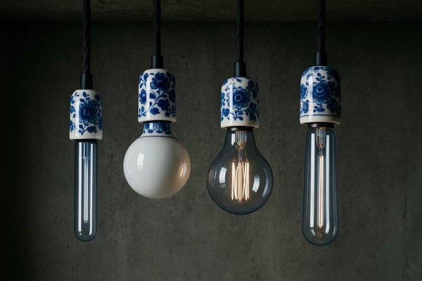 Stoer en Sfeervol – Delfts blauw industriële lamp wanddecoratie
