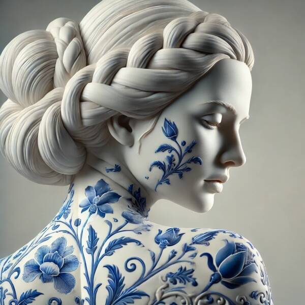 Porseleinen Schoonheid – Elegante Delfts Blauwe Wanddecoratie