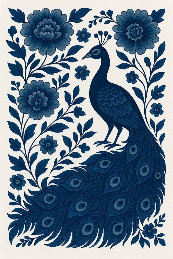 Delfts Blauwe Pauw – Klassiek en elegant wandkunstwerk