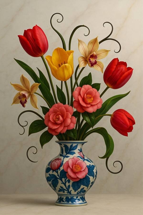 Stilleven in Luxe – Delfts blauw vaas met bloemen