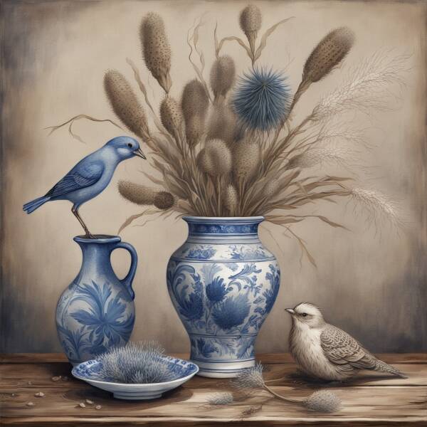 Delfts Blauwe Sereniteit – Tijdloze Elegantie in Stilleven