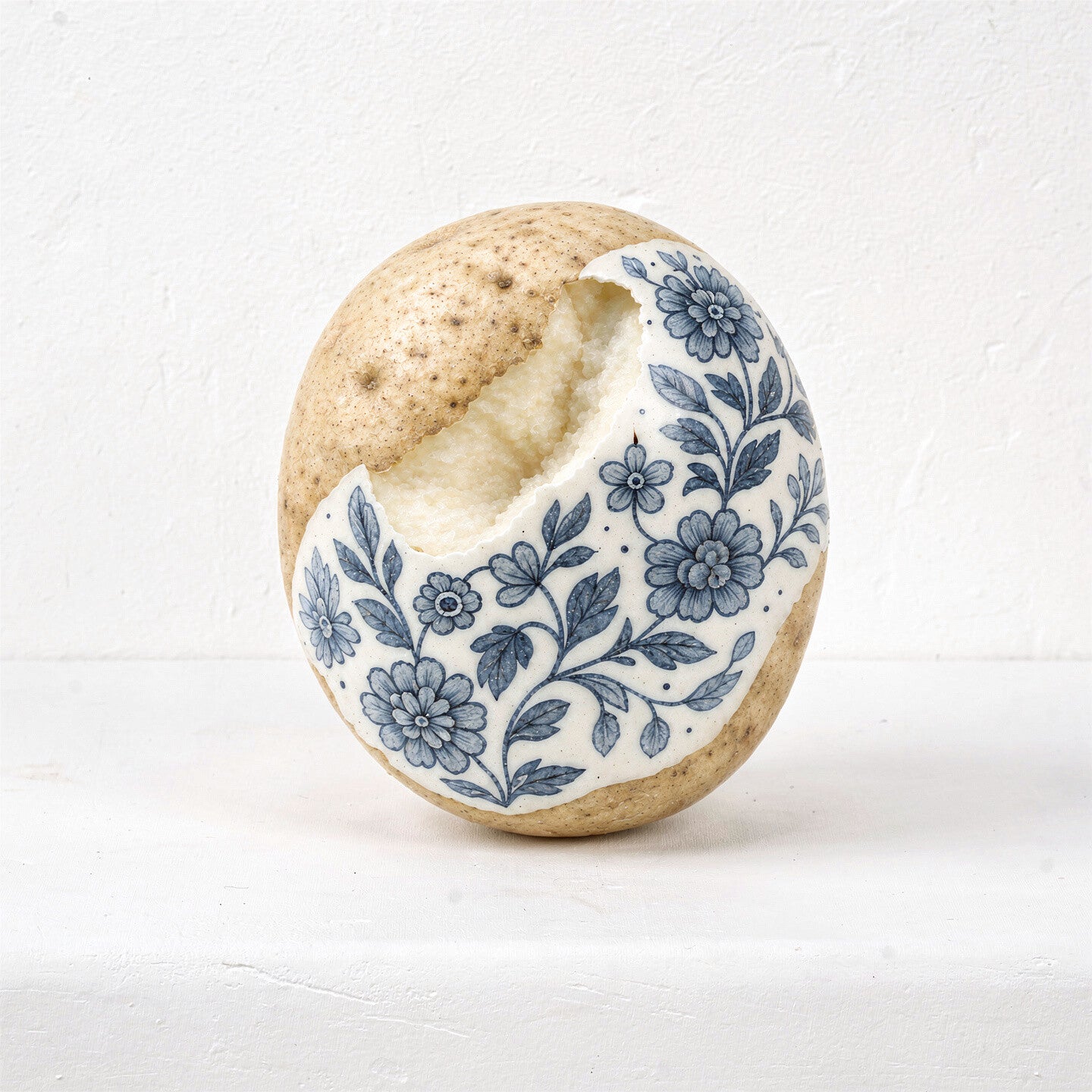 Delftse Aardappel – Landelijk Delfts blauw schilderij met aardappelkunst