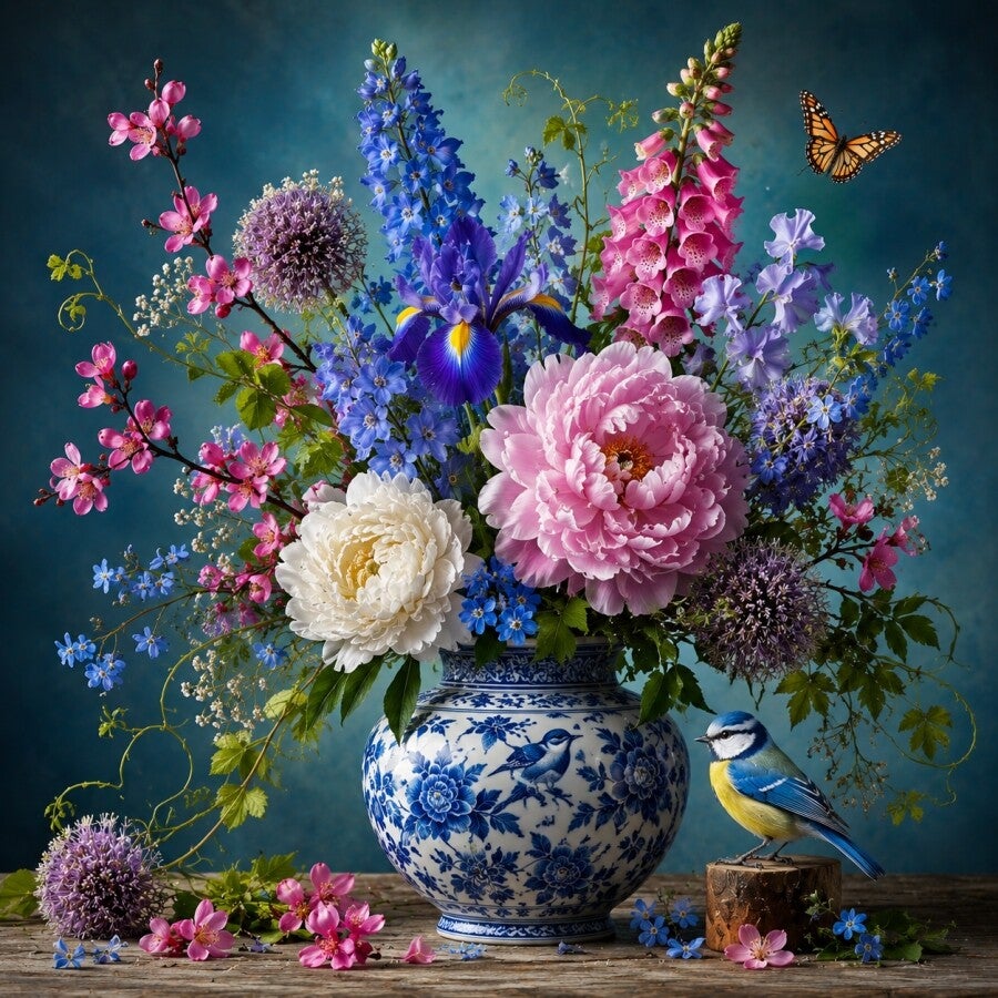 Delftse Bloemenweelde – prachtig traditioneel Delfts Blauw bloemenschilderij