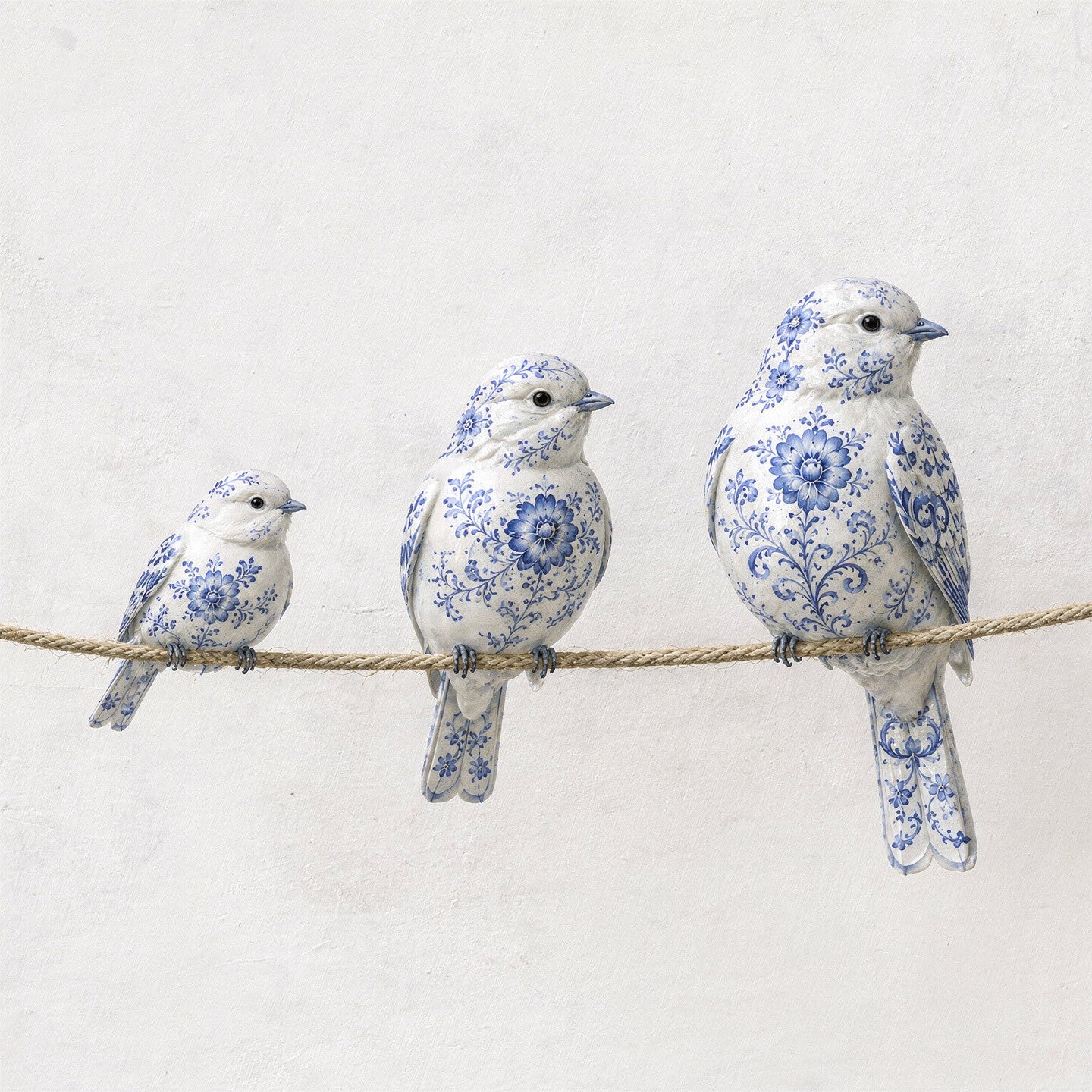Delftse Drieling – Landelijk Delfts blauw schilderij met vogels
