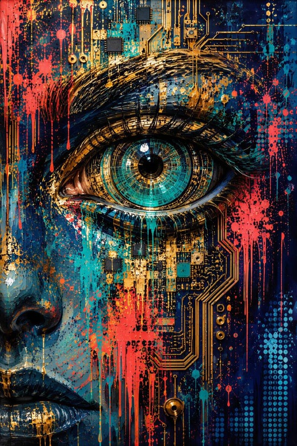 Digital Vision – Cyber Vrouw Schilderij met Futuristisch Oog
