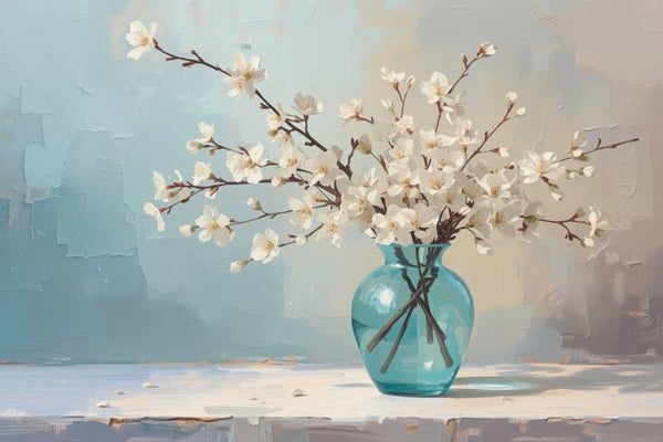 Voorjaar in Glas – bloesemtakken in digitale schilderstijl
