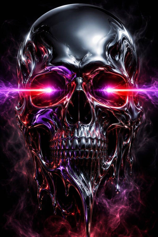Dodelijke Gloed – metalen schedel schilderij met neonogen