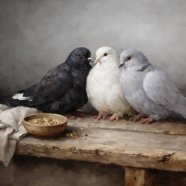 Drieklank – schilderij met drie duifjes in zachte landelijke kleuren