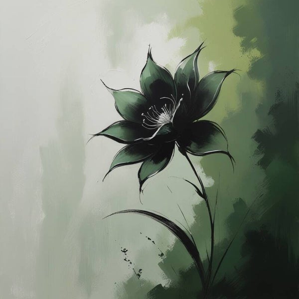 Emerald Noir – modern groen bloem schilderij in diepgroene tinten