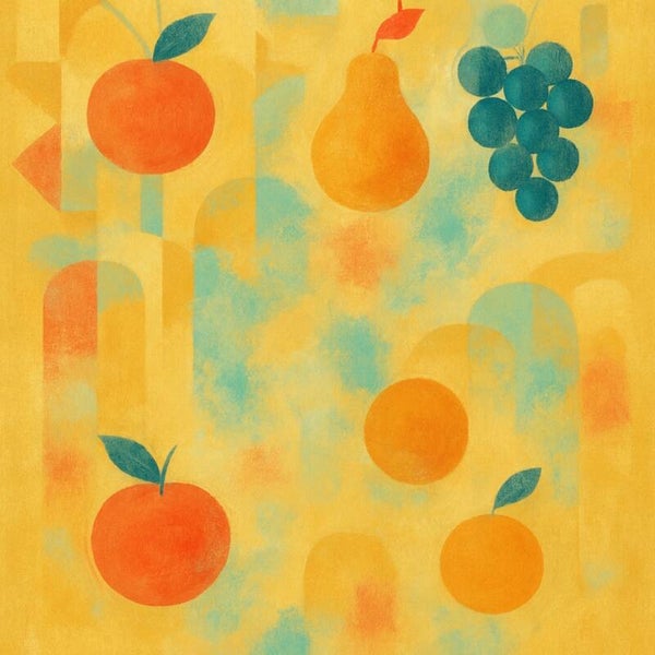 Eten en drinken schilderijen – abstract fruit in zachte kleuren