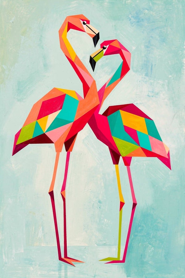 Flamingo hart – schilderij met kleurrijke flamingo’s