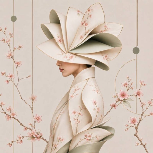 Flora Mystique – Blossom Armor - botanisch stoer vrouw schilderij met bloesem