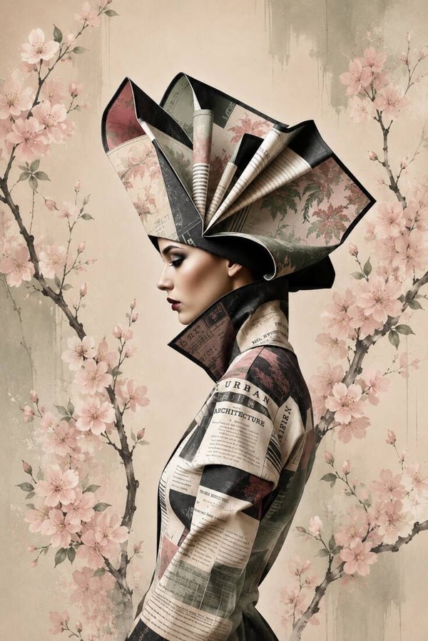 Flora Mystique - Sakura Archief - botanisch vrouw portret met bloesem en collagekunst