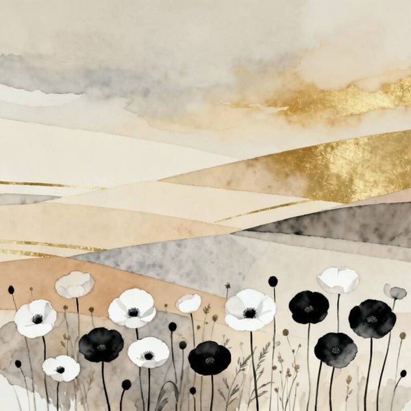 Florvain – abstract bloemenkunstwerk met goudaccenten in neutrale tinten