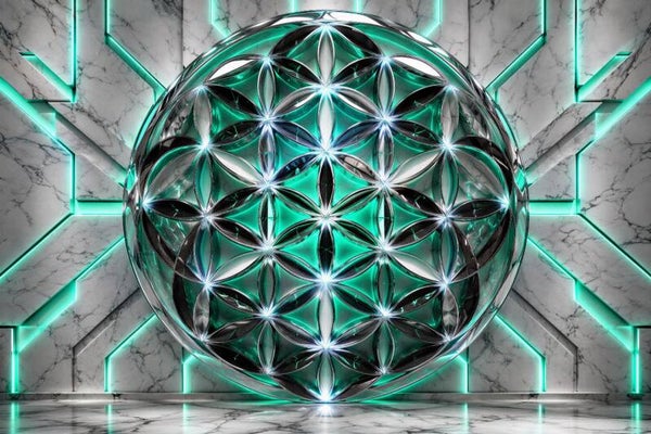 Emerald Genesis – Flower of Life groen zilver schilderij