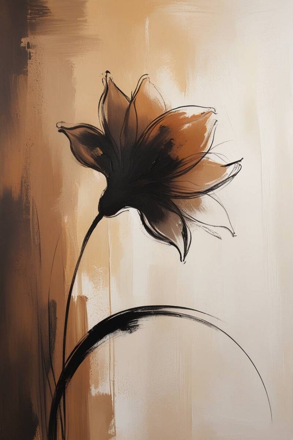 Fluisterlijn – abstract bloemenschilderij in bruin en beige tinten