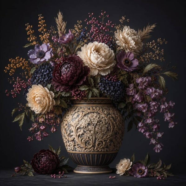 Fluweel en Ivoor – Klassiek bloemen schilderij