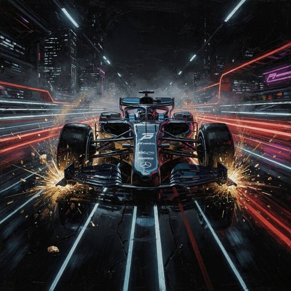Neon pole position – formule 1 race auto schilderij voor tienerkamer gamekamer mancave kantoor