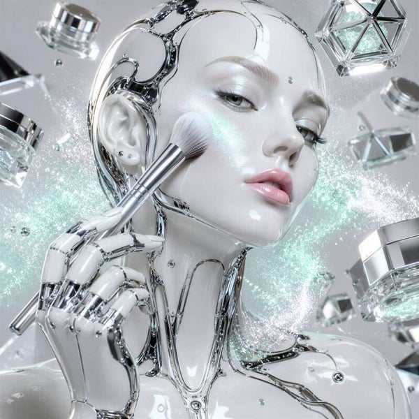Future Glow – futuristische robot vrouw met make-up schilderij