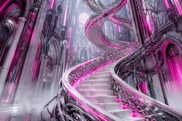 Stairway to Infinity – futuristische wenteltrap in kathedraal schilderij