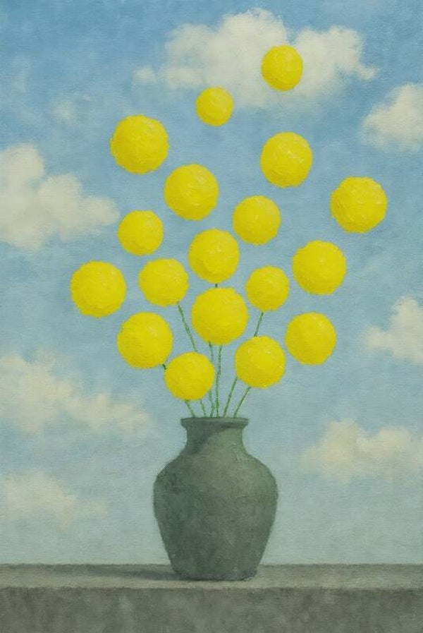 Gele bloemen schilderij – dromerig en minimalistisch