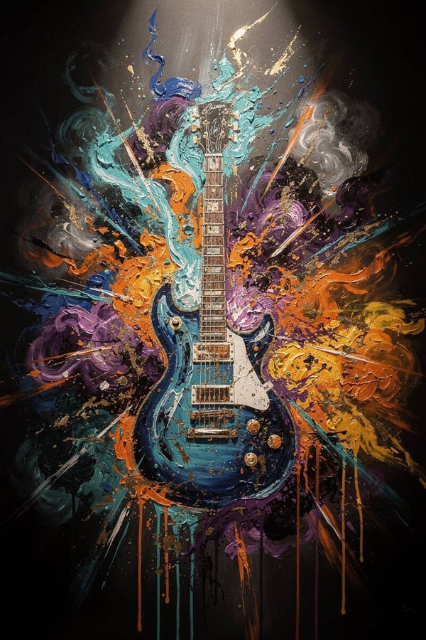Color Explosion – gitaar schilderij tienerkamer muziek wanddecoratie rock stijl