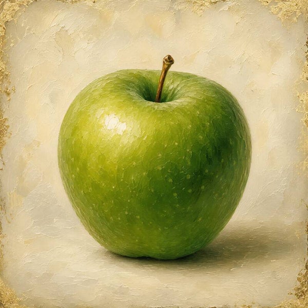 Golden Apple – groene appel schilderij met goud en crème