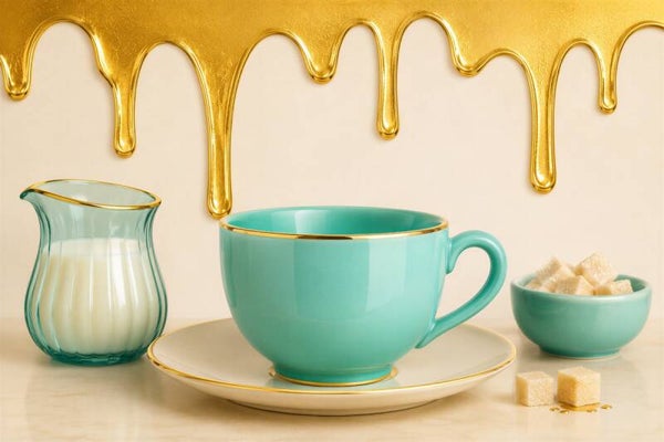 Golden Coffee Moment – Turquoise koffiekopje met gouden details